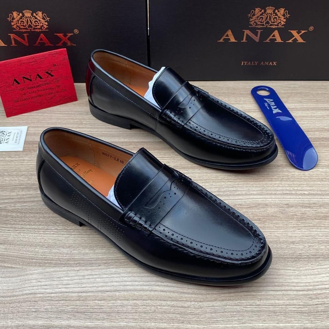 ANAX 6077-LX Brogue Penny Loafers Black