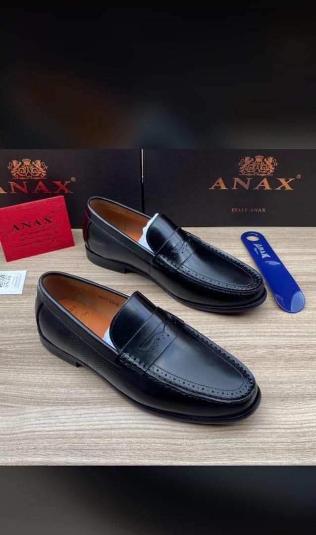 ANAX Brogue Penny Loafers Black