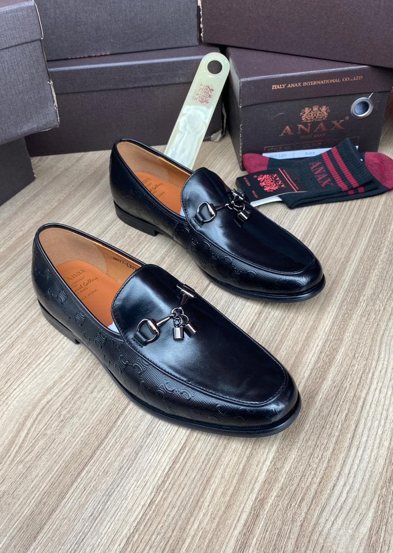 ANAX Embossed Bit Loafers Black