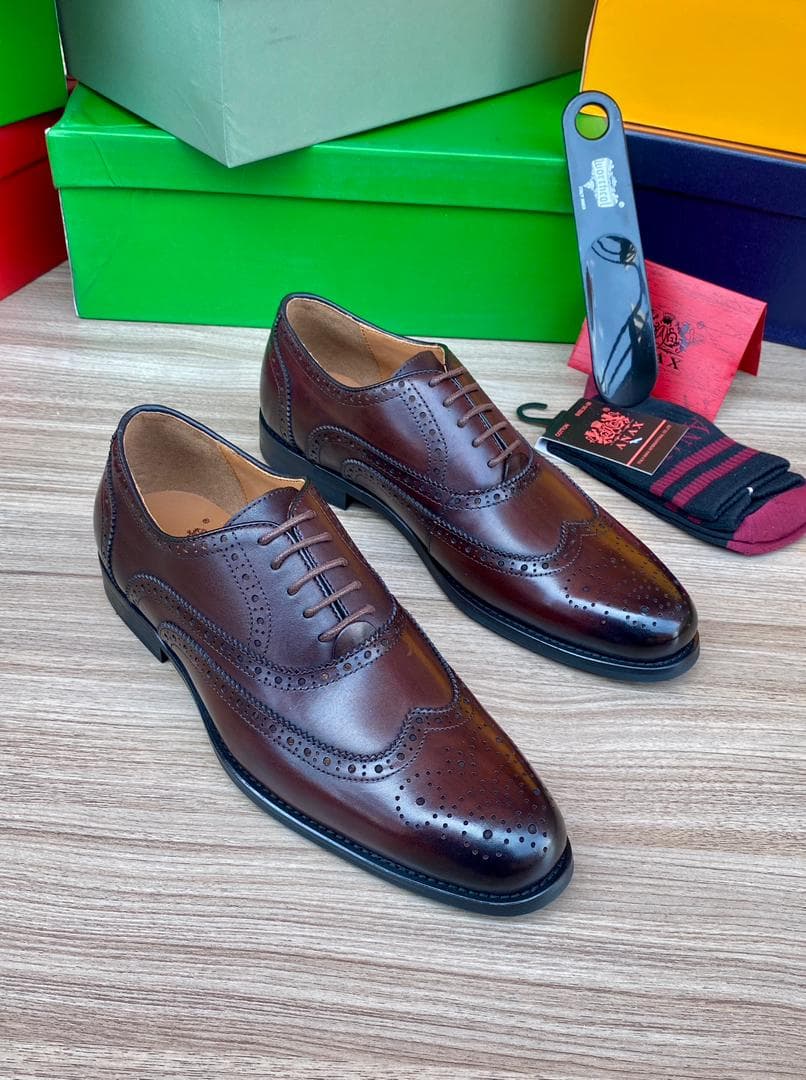 ANAX Wingtip Brogue Oxford Dark Brown
