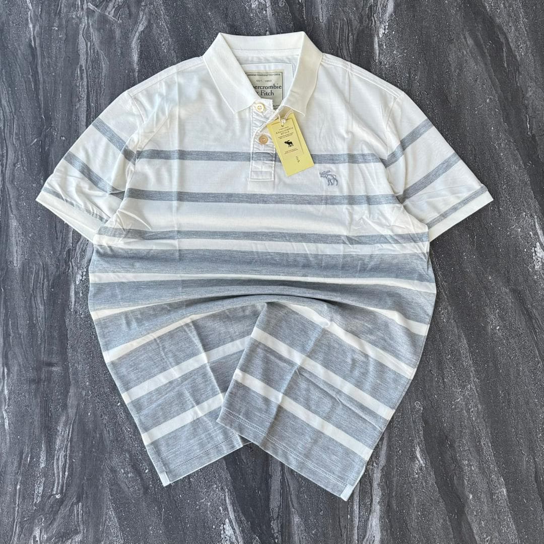 Grey Striped Polo Shirt
