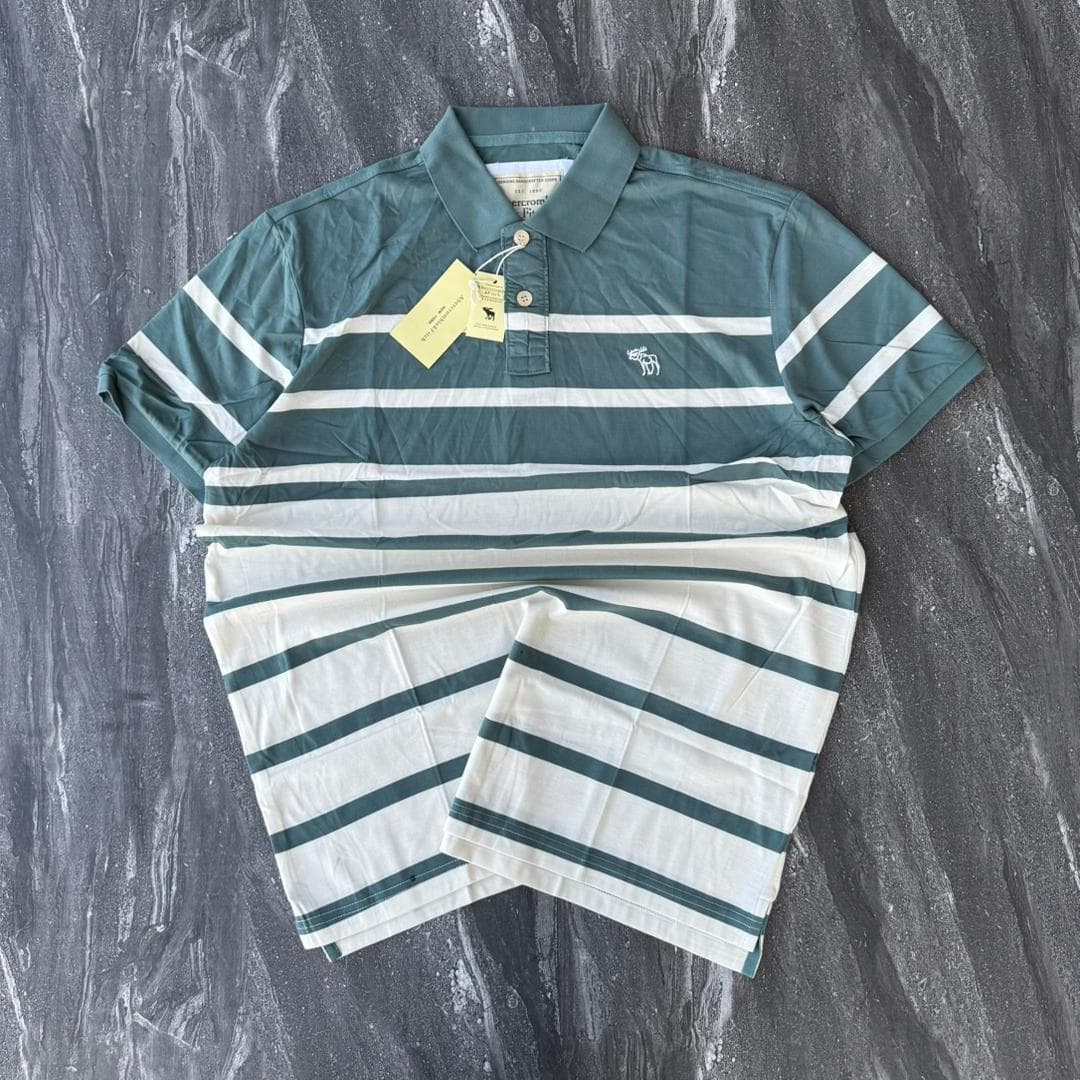 Sage Green Striped Polo Shirt