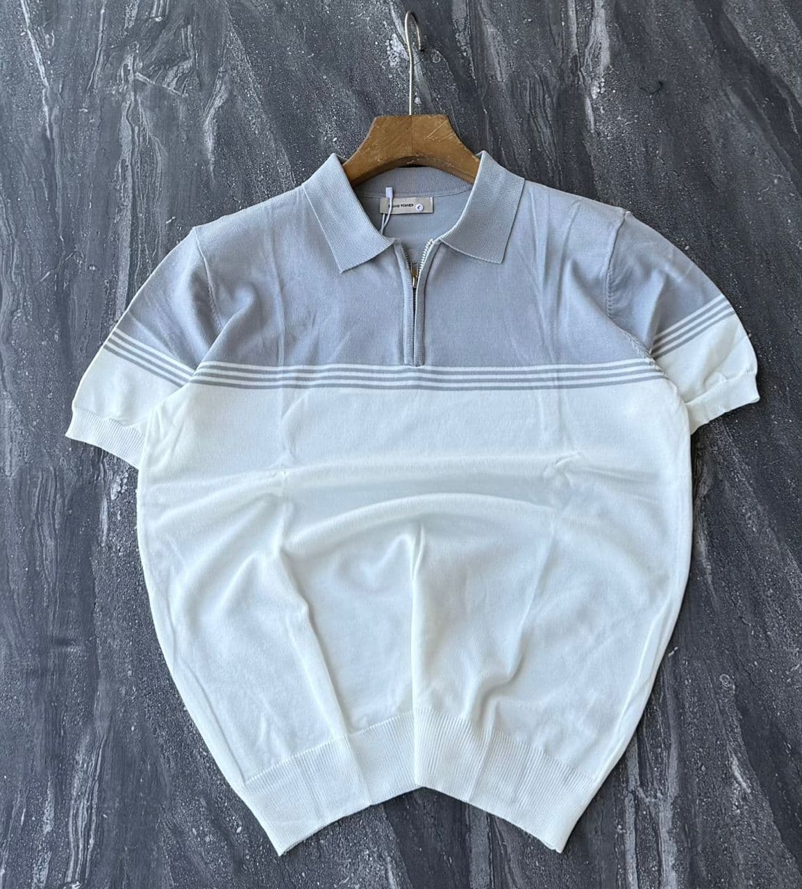 White Tonal Stripe Polo Shirt