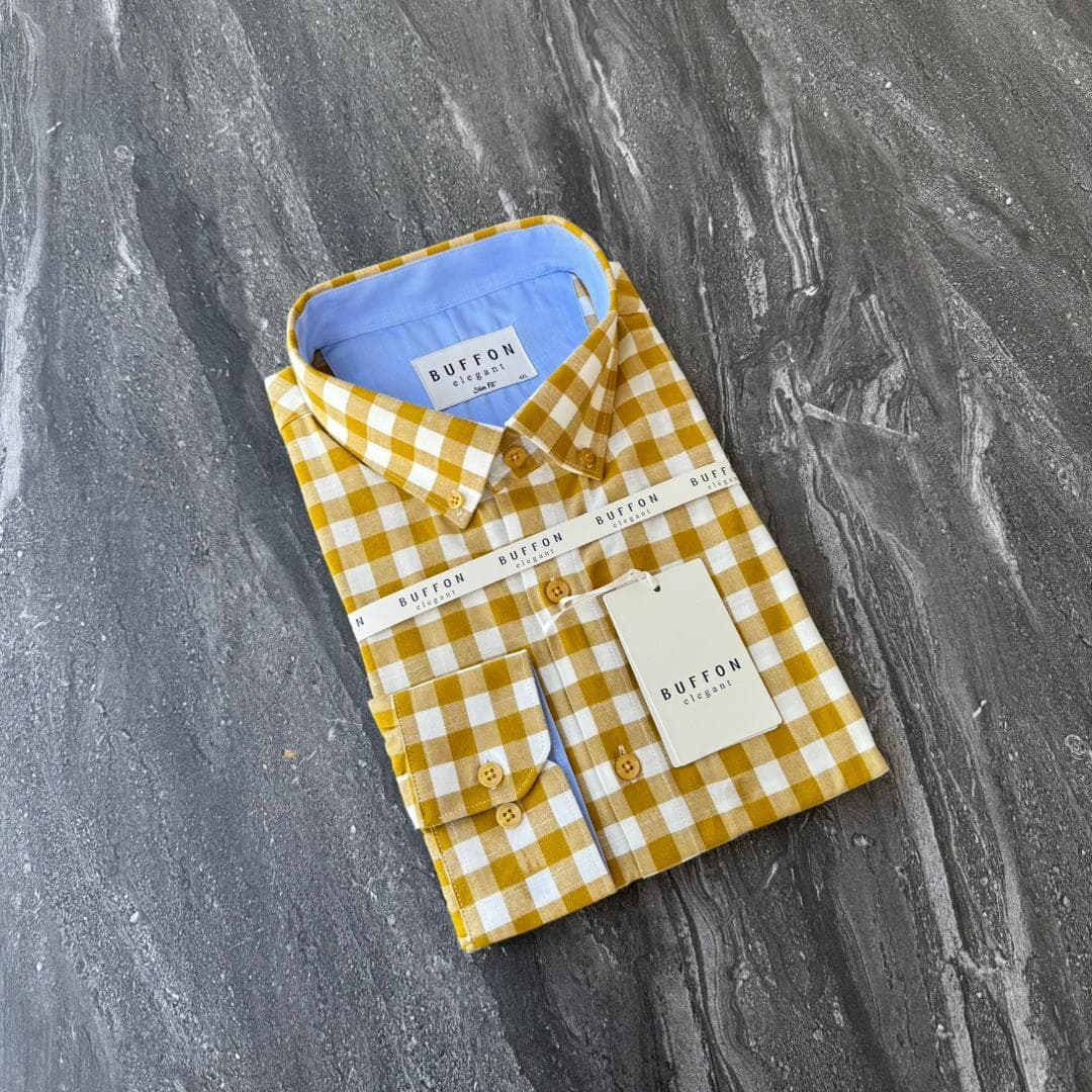 Mustard Gingham Dress Shirt