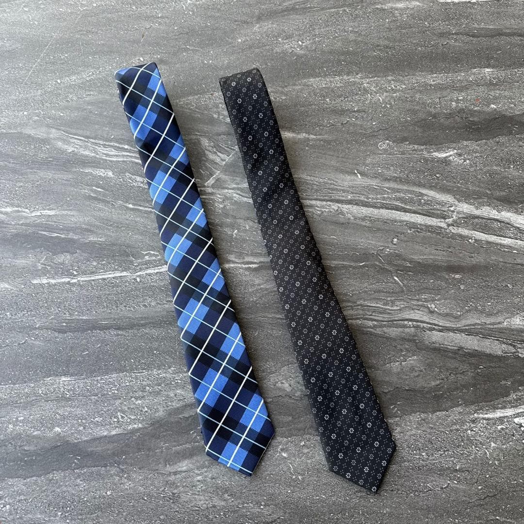 Blue Plaid & Charcoal Dot Tie Set