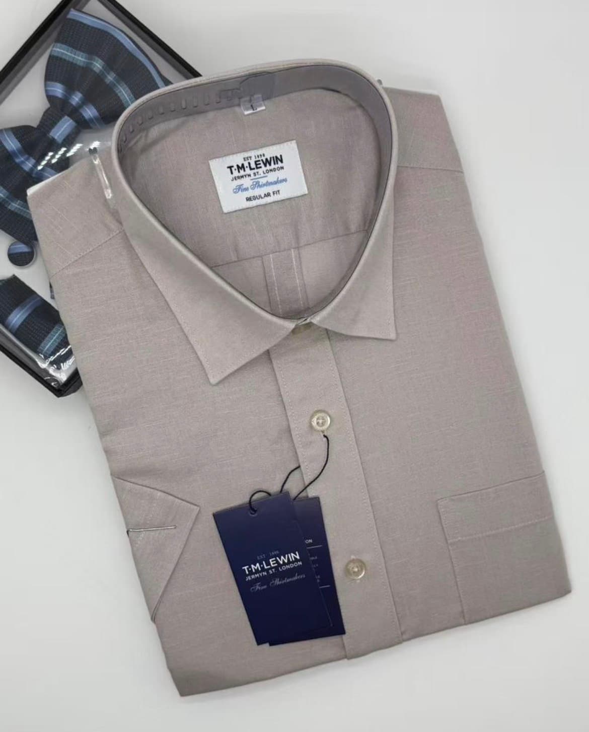 T.M. Lewin Short Sleeve Shirt — Stone Grey